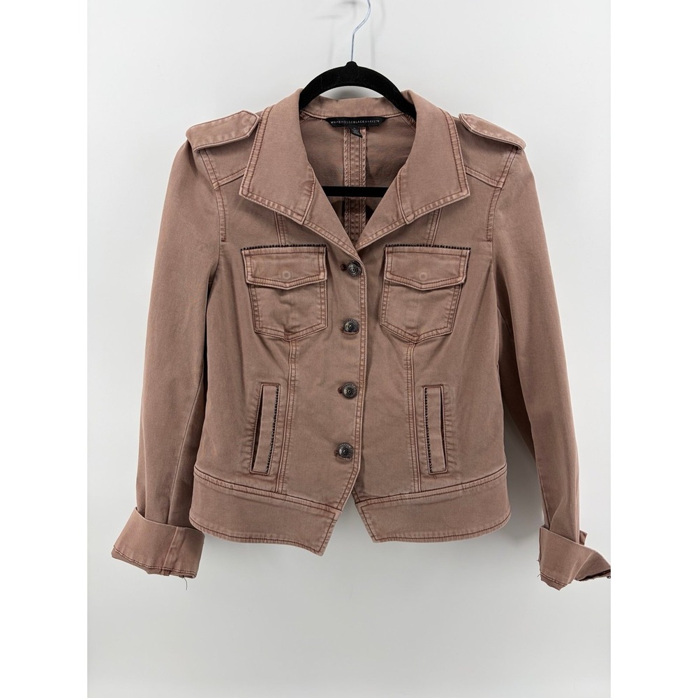 White House Black Market, Mauve/Brown Utility Jacket, Button Front, 6, Pre-Own